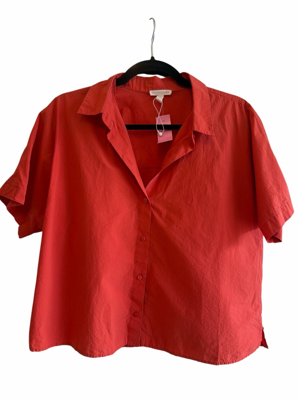Eileen Fisher Coral-Red Short Sleeve Button-Down Shirt